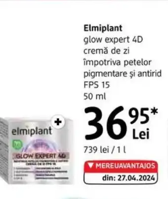 DM ELMIPLANT glow expert 4D cremă de zi împotriva petelor pigmentare şi antirid FPS 15 Ofertă