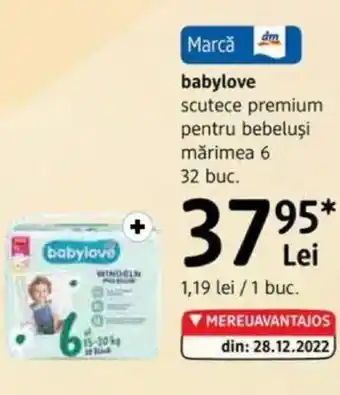 DM BABYLOVE scutece premium pentru bebeluşi mărimea 6 Ofertă