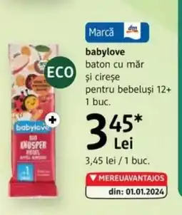 DM BABYLOVE baton cu măr și cireșe pentru bebeluşi 12+ Ofertă