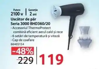 Selgros Uscător de păr Seria 3000 BHD360/20 Ofertă