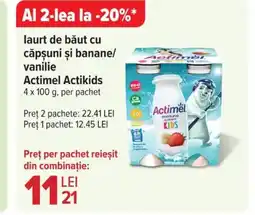 Carrefour laurt de băut cu căpşuni şi banane/ vanilie Actimel Actikids Ofertă