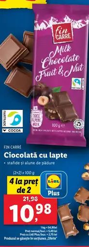 Lidl FIN CARRÉ Ciocolată cu lapte Ofertă