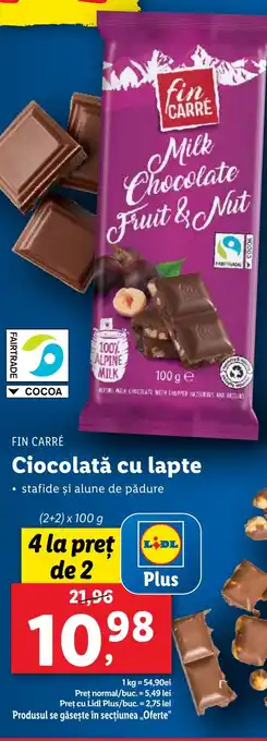 Lidl FIN CARRÉ Ciocolată cu lapte Ofertă