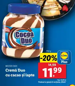 Lidl MISTER CHOC Cremă Duo cu cacao și lapte Ofertă