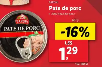 Lidl BARONI Pate de porc Ofertă