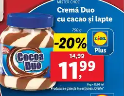 Lidl MISTER CHOC Cremă Duo cu cacao şi lapte Ofertă