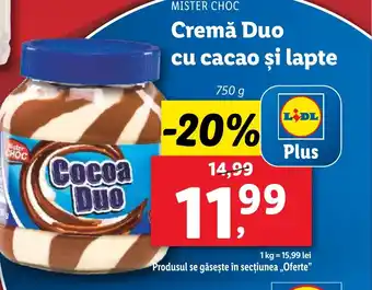 Lidl MISTER CHOC Cremă Duo cu cacao şi lapte Ofertă