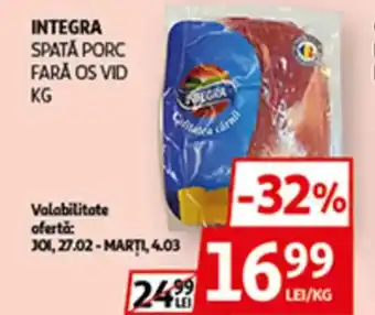 Auchan INTEGRA Spată porc fară os vid Ofertă