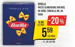 Mega Image BARILLA Paste alimentare din griş de grâu, farfalle NR, 65 Ofertă