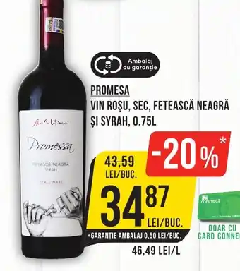 Mega Image PROMESA Vin roşu, sec, fetească neagră și syrah Ofertă