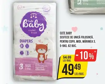 Mega Image CUTE BABY Scutece de unică folosinţă, pentru copii, midi Ofertă