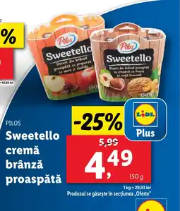 Lidl PILOS Sweetello cremă brânză proaspătă Ofertă