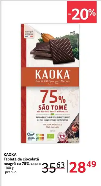 Selgros KAOKA Tabletă de ciocolată neagră cu 75% cacao Ofertă