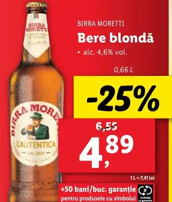 Lidl BIRRA MORETTI Bere blondǎ Ofertă