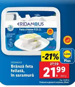 Lidl ERIDANOUS Brânză feta feliată, în saramură Ofertă