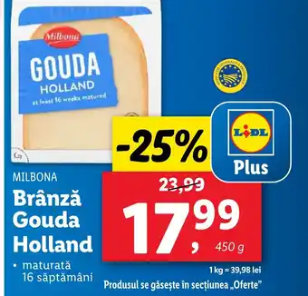 Lidl MILBONA Brânză Gouda Holland Ofertă