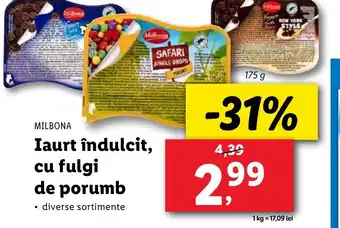 Lidl MILBONA Iaurt îndulcit, cu fulgi de porumb Ofertă