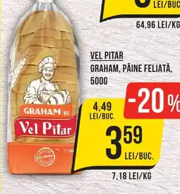 Mega Image VEL PITAR Graham, paine feliată, Ofertă