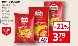 Auchan MONTE BANATO Paste cu ou melci/ penne/ scoici/ paste spiralate Ofertă