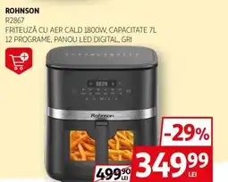 Auchan ROHNSON R2867 Friteuză cu aer cald 1800w, capacitate 7l 12 programe, panou led digital, gri Ofertă