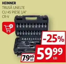 Auchan Heinner trusă unelte cu 45 piese 1/4" cr-v Ofertă