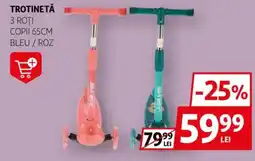 Auchan Trotinetă 3 roti copii 65cm bleu / roz Ofertă