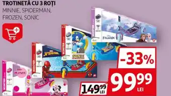 Auchan Trotinetă cu 3 roți minnie, spiderman, frozen, sonic Ofertă