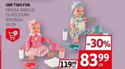 Auchan One two fun păpușă bebeluş cu accesorii roz/bleu 43 cm Ofertă