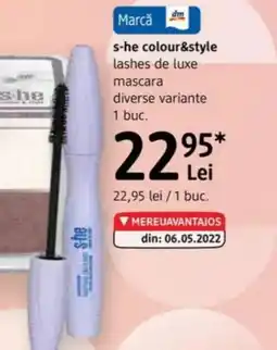 DM S-he colour&style lashes de luxe mascara Ofertă