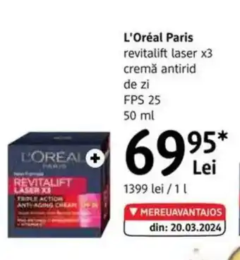 DM L'ORÉAL PARIS revitalift laser x3 cremă antirid de zi FPS 25 Ofertă