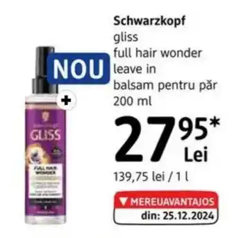 DM Schwarzkopf gliss full hair wonder leave in balsam Ofertă