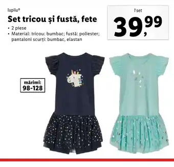 Lidl LupiluⓇ Set tricou şi fustă, fete Ofertă