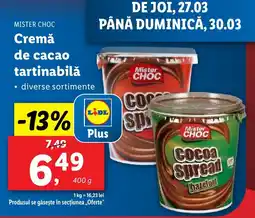 Lidl MISTER CHOC Cremă de cacao tartinabilǎ Ofertă