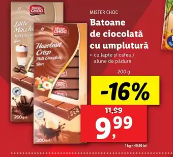 Lidl MISTER CHOC Batoane de ciocolată cu umplutură Ofertă