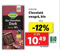 Lidl FAIRGLOBE Ciocolată neagră, bio Ofertă