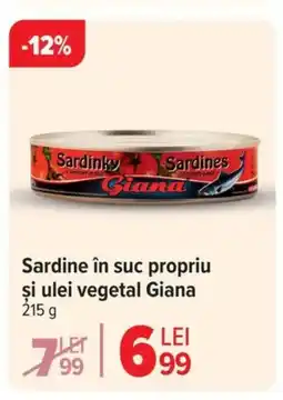 Carrefour Sardine în suc propriu şi ulei vegetal Giana Ofertă