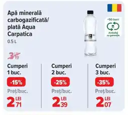 Carrefour Apă minerală carbogazificată/ plată Aqua Carpatica Ofertă