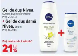 Carrefour Gel de duş Nivea, + Gel de duş damă Nivea Ofertă