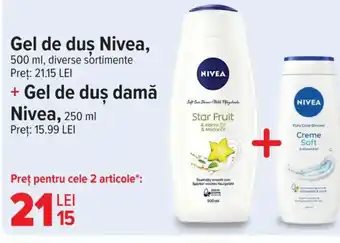 Carrefour Gel de duş Nivea, + Gel de duş damă Nivea Ofertă