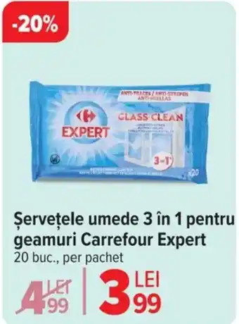 Carrefour Şerveţele umede 3 în 1 pentru geamuri Carrefour Expert Ofertă