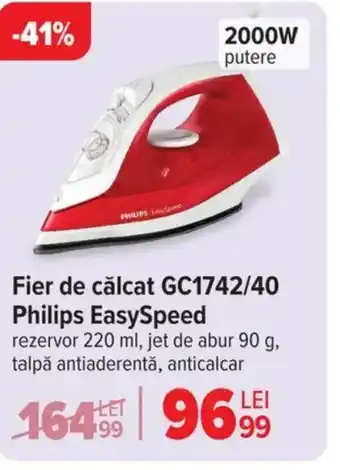 Carrefour Fier de călcat GC1742/40 Philips EasySpeed Ofertă