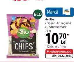 DM dmBio chipsuri din legume cu sare de mare Ofertă