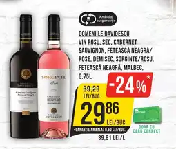 Mega Image DOMENIILE DAVIDESCU Vin roşu, sec, cabernet sauvignon, fetească neagră Ofertă