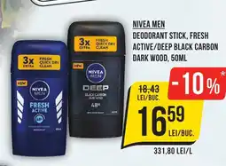 Mega Image NIVEA Men Deodorant stick, fresh active/deep black carbon dark wood Ofertă