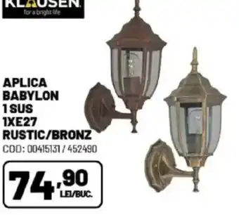 Ambient Aplica babylon 1 sus 1xe27 rustic/bronz Ofertă