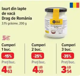 Carrefour Iaurt din lapte de vacă Drag de România Ofertă