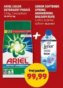 Penny Ariel Color Detergent Pudră + Lenor Softener Spring Awakening Balsam Rufe Ofertă
