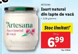 Lidl Artesana Iaurt natural din lapte de vacă Ofertă