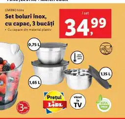 Lidl Set boluri inox, cu capac, 3 bucăți Ofertă