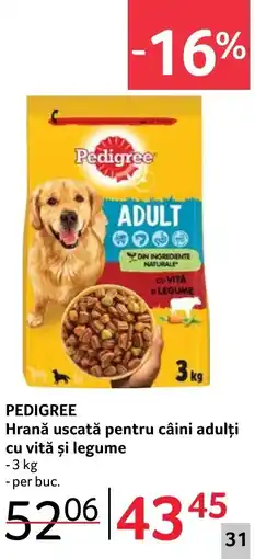 Selgros PEDIGREE Hrană uscată pentru câini adulți cu vită şi legume Ofertă